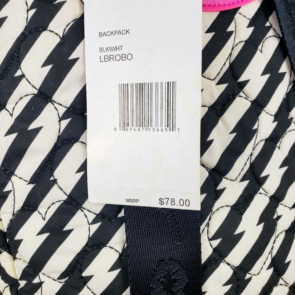 LUV BETSEY JOHNSON Backpack Black/White Stripe, Pink Trim, Funny Face - Picture 9 of 12